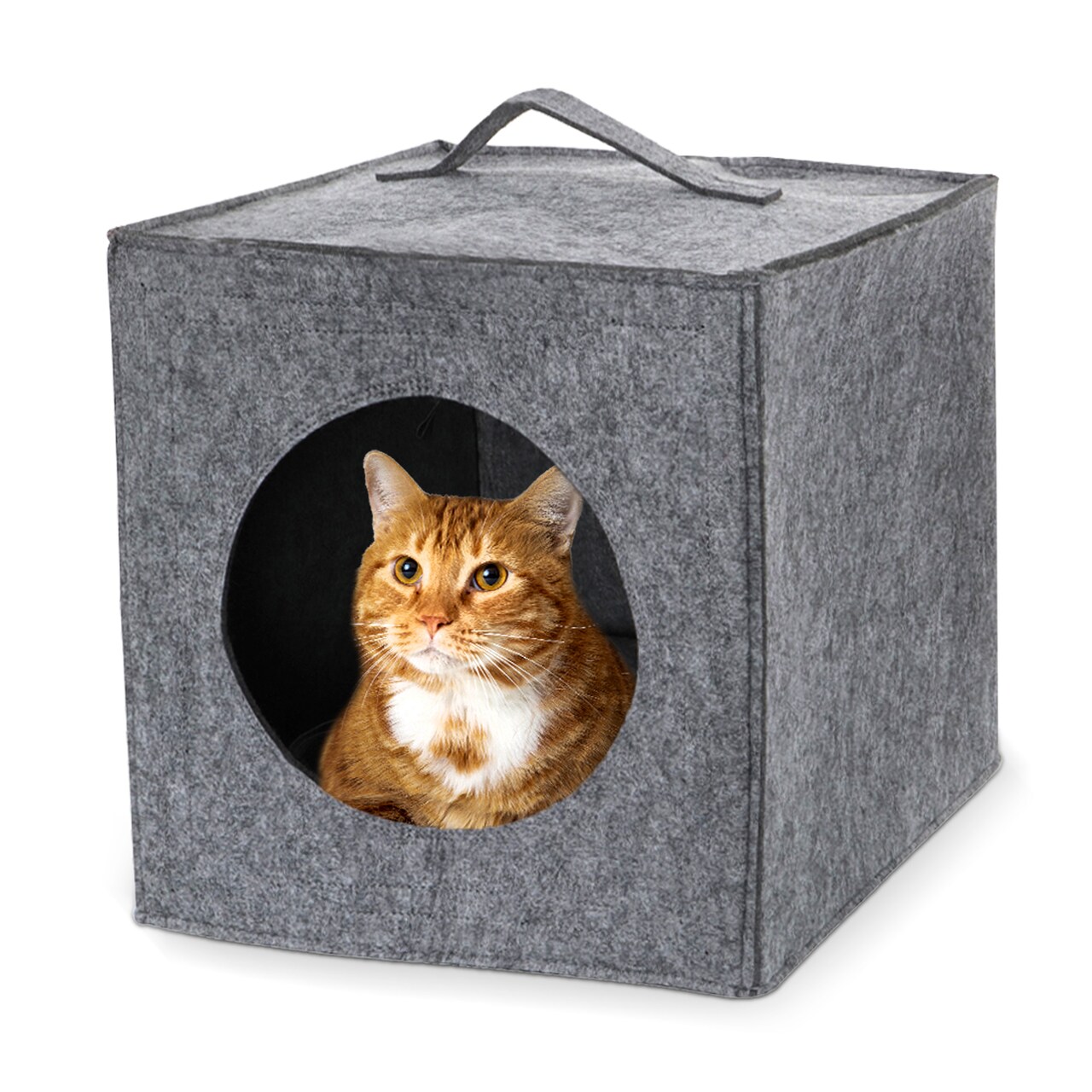 MiMu Cozy Cat Bed Cave - Large Cat Bed Hideouts with Felt Cat Cube Insert Pillow